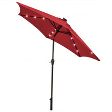 Load image into Gallery viewer, 9&#39; Solar LED Lighted Patio Market Umbrella Tilt Adjustment Crank Lift -Burgundy
