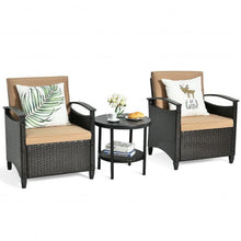 Load image into Gallery viewer, 3Pcs Patio Rattan Furniture Set Cushioned Sofa Storage Table with Shelf Garden
