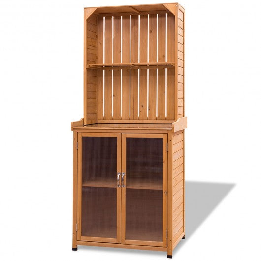 Wooden Potting Bench Outdoor Storage Cabinet