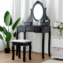 Load image into Gallery viewer, Wooden Vanity Set with 360� Rotating Oval Mirror and Cushioned Stool-Black
