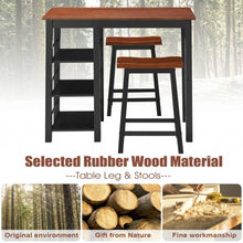 Load image into Gallery viewer, 3 Piece Counter Height Dining Table Set with 2 Saddle Stools and Storage Shelves
