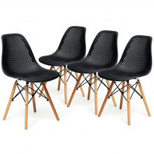 Load image into Gallery viewer, 4 Pcs Modern Plastic Hollow Chair Set with Wood Leg-Black
