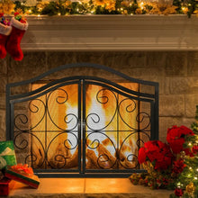 Load image into Gallery viewer, Fireplace Screen with Hinged Magnetic Two-doors Flat Guard

