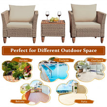 Load image into Gallery viewer, 3 Pcs Outdoor Patio Rattan Furniture Set Wooden Table Top Cushioned Sofa

