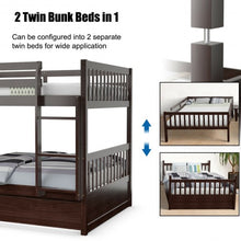 Load image into Gallery viewer, Full over Full Bunk Bed Platform Wood Bed-Brown
