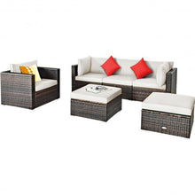 Load image into Gallery viewer, 6 Pcs Patio Rattan Furniture Set with Sectional Cushion-White
