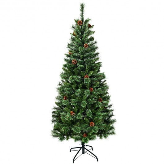 7 ft Premium Hinged Artificial Christmas Tree with Pine Cones