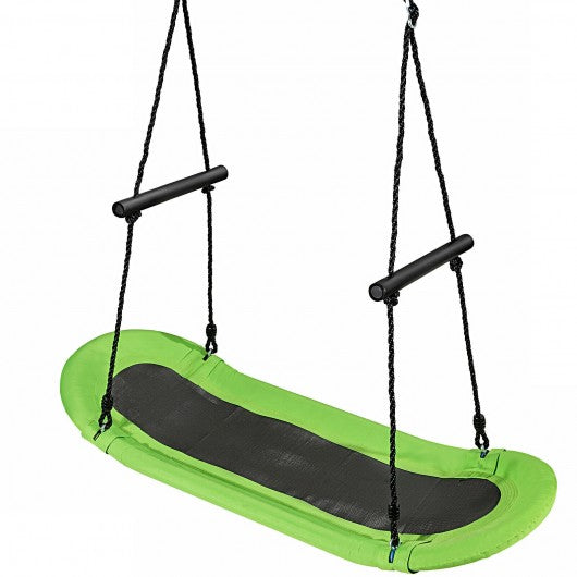 Saucer Tree Swing Surf Kids Outdoor Adjustable Oval Platform Set w/Handle-Green