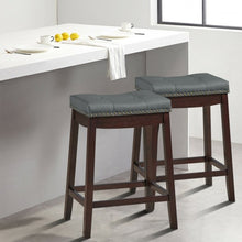 Load image into Gallery viewer, Set of 2 Nailhead Saddle Bar Stools-Coffee
