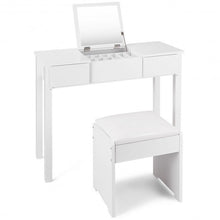 Load image into Gallery viewer, Black / White Vanity Makeup Dressing Table Writing Desk Set with Flip Top Mirror and Cushioned Stool-White
