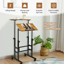 Load image into Gallery viewer, Height Adjustable Mobile Standing Desk with rolling wheels for office and home-Walnut
