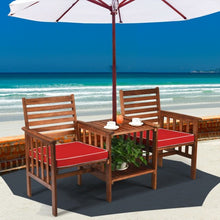 Load image into Gallery viewer, 3 pcs Outdoor Patio Table Chairs Set Acacia Wood Loveseat-Red
