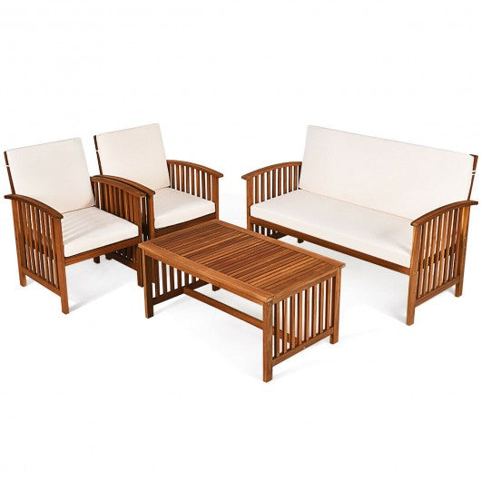 4PCS Patio Solid Wood Furniture Set-Wood