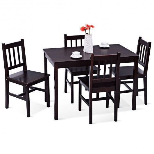 5 pcs Wood Dining 4 Chairs & Table Set-Black