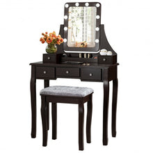 Load image into Gallery viewer, Vanity Dressing Table Set with 10 Dimmable Bulbs and Cushioned Stool-Brown

