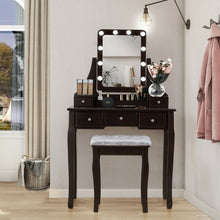 Load image into Gallery viewer, Vanity Dressing Table Set with 10 Dimmable Bulbs and Cushioned Stool-Brown
