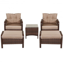 Load image into Gallery viewer, 5 Pcs Patio Rattan Sofa Ottoman Furniture Set with Cushions
