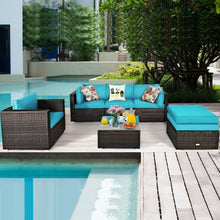 Load image into Gallery viewer, 6 Pcs Patio Rattan Furniture Set with Sectional Cushion-Turquoise
