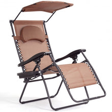 Load image into Gallery viewer, Folding Recliner Lounge Chair with Shade Canopy Cup Holder-Coffee

