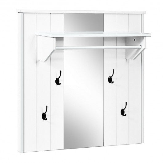 Wall Mounted Mirror Coat Hat Rack Storage Shelf