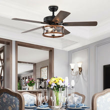 Load image into Gallery viewer, 52&quot; Retro Ceiling Fan Lamp with Glass Shade Reversible Blade Remote Control
