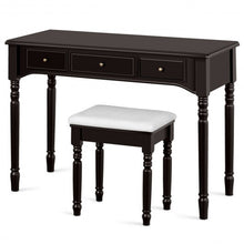 Load image into Gallery viewer, Makeup Dressing Table with Tri-Folding Mirror and Cushioned Stool for Women

