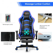 Load image into Gallery viewer, Massage LED Gaming Chair with Lumbar Support &amp; Footrest-Blue
