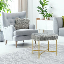 Load image into Gallery viewer, Faux Fur Ottoman Decorative Stool with Metal Legs
