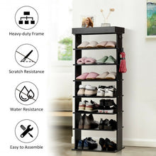 Load image into Gallery viewer, 7-Tier Vertical Design Wooden Shoe Storage Shelf with Hooks-Black
