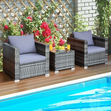 Load image into Gallery viewer, 3 Pcs Patio Rattan Furniture Bistro Set with Cushioned Sofa
