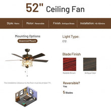 Load image into Gallery viewer, 52&quot; Ceiling Fan with Light Retro Crystal Chandelier Ceiling Fan 5 Reversible Fan
