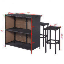Load image into Gallery viewer, 3 pcs Patio Outdoor Rattan Wicker Bar Table and 2 Stools
