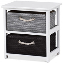 Load image into Gallery viewer, Wooden Storage End Nightstand  with Weaving Baskets-2-Tier
