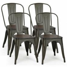 Load image into Gallery viewer, 4 pcs Tolix Style Metal Dining Side Chair Stackable Wood Seat-Black
