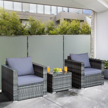 Load image into Gallery viewer, 3 Pcs Patio Rattan Furniture Bistro Set with Cushioned Sofa
