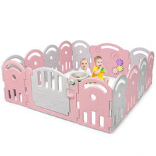 Load image into Gallery viewer, 14-Panel Baby Playpen with Music Box &amp; Basketball Hoop-Pink
