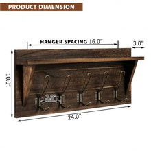 Load image into Gallery viewer, Rustic Wooden Wall-Mounted Entryway Hanging Shelf-Brown
