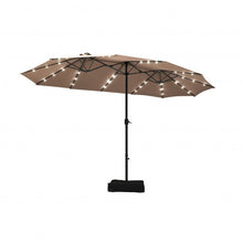 Load image into Gallery viewer, 15 Ft Solar LED Patio Double-sided Umbrella Market Umbrella with Weight Base
