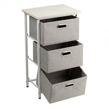 Load image into Gallery viewer, 3-Drawer Fabric Dresser Storage Tower Vertical Foldable Pull Bins-White
