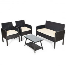 Load image into Gallery viewer, 4Pcs Patio Rattan Wicker Furniture Set Conversation Sofa Bench Cushion-White
