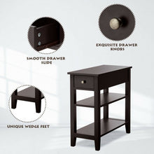 Load image into Gallery viewer, 3-Tier Nightstand Bedside Table Sofa Side with Double Shelves Drawer-Coffee
