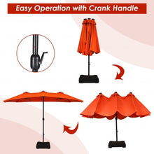 Load image into Gallery viewer, 15 Ft Solar LED Patio Double-sided Umbrella Market Umbrella with Weight Base-Orange
