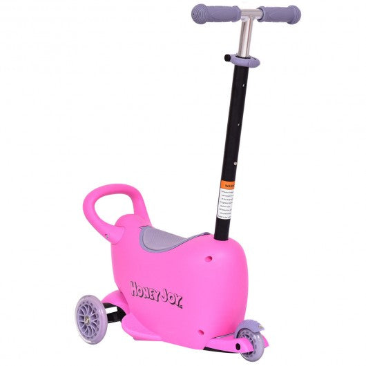 3 in 1 Storage Kids Kick Wheel Scooter w/ Adjust Handle Bar-Pink