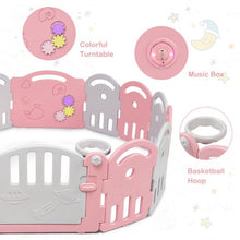 Load image into Gallery viewer, 14-Panel Baby Playpen with Music Box &amp; Basketball Hoop-Pink
