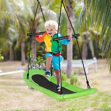 Load image into Gallery viewer, Saucer Tree Swing Surf Kids Outdoor Adjustable Oval Platform Set w/Handle-Green
