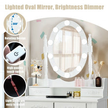 Load image into Gallery viewer, Makeup Dressing Table with Touch Switch Lighted Mirror and Cushioned Stool-White
