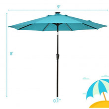Load image into Gallery viewer, 9Ft Solar LED Market Umbrella with Aluminum Crank Tilt 16 Strip Lights-Turquoise
