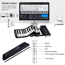 Load image into Gallery viewer, 61 Key Electronic Roll up Silicone Rechargeable Piano Keyboard-Black

