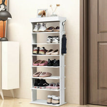 Load image into Gallery viewer, 7-Tier Vertical Design Wooden Shoe Storage Shelf with Hooks-White
