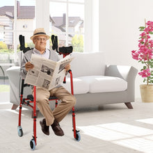 Load image into Gallery viewer, Folding Auxiliary Walker Rollator with Brakes Flip-Up Seat Bag Multifunction-Red
